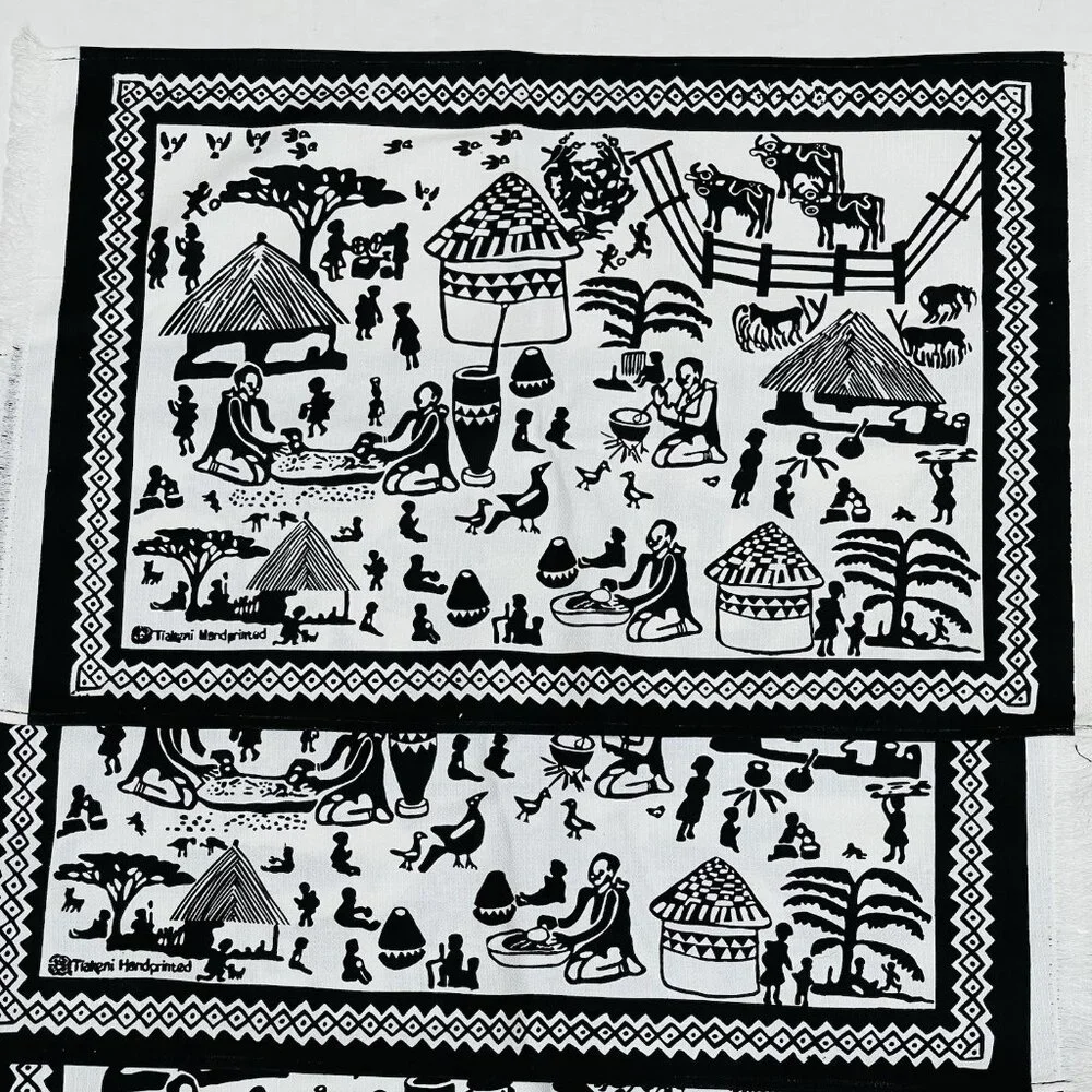 Tiakeni Hand Painted Black White Cloth Napkins Dinner Set of 4 Farmhouse